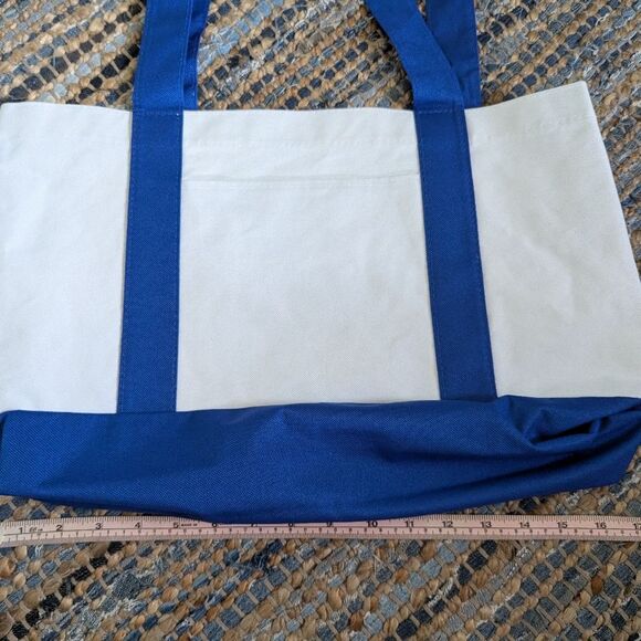 Canvas Tote Blue White Bag Reusable Washable Foldable Grocery Errand 16x10x6 Sat - Picture 5 of 8